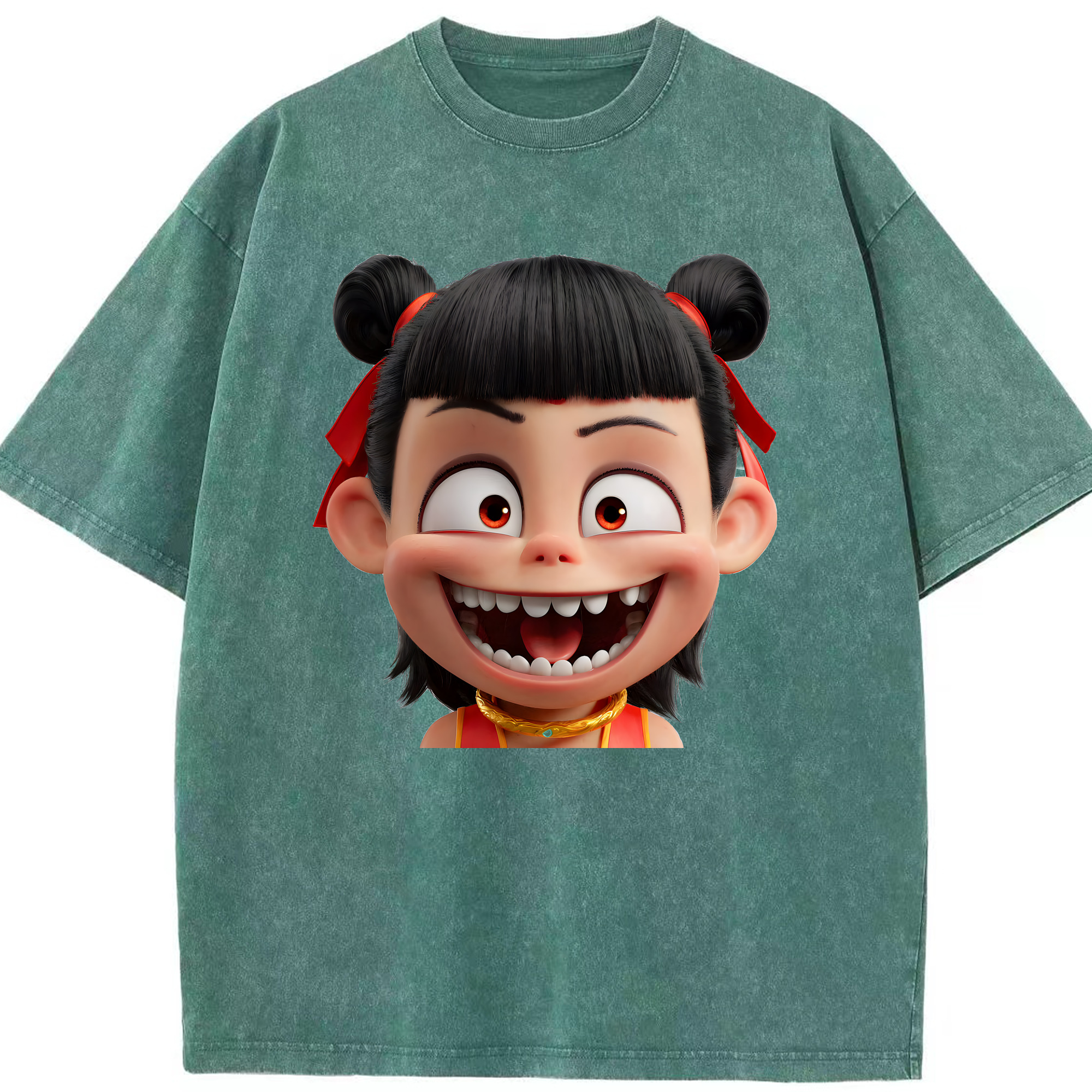 （画像用） Ne Zha 2 ナタ 魔童の大暴れ 綿100% ヴィンテージ風 半袖Tシャツ（フロントプリント）